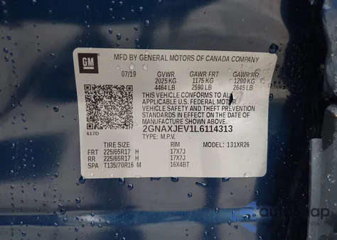 2020 Chevrolet Equinox Fwd 2Fl из США, поврежденный, VIN 2GNAXJEV1L6114313